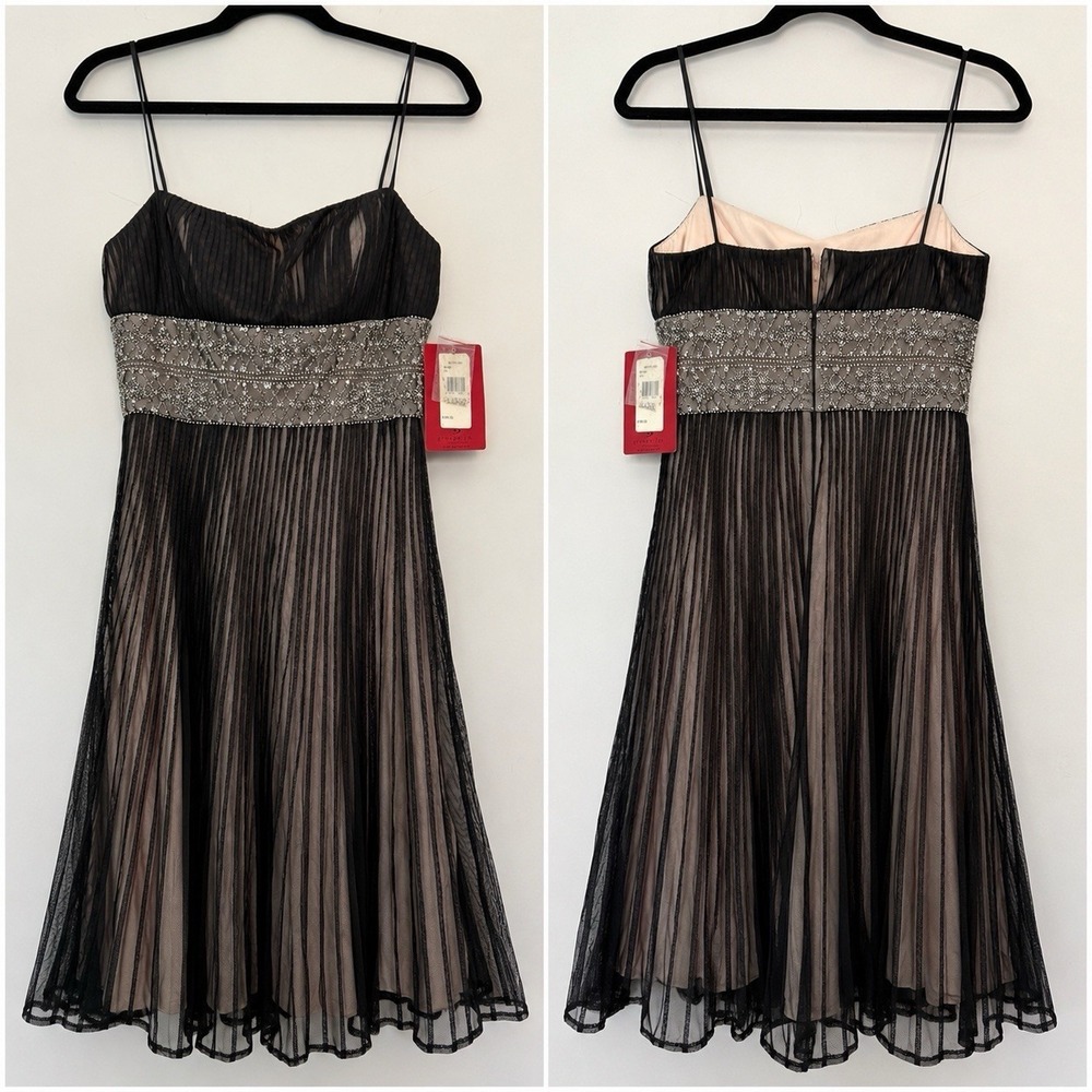 JS Collection NWT Black Midi Dress Y2K Empire Waist Beaded Whimsigoth Formal